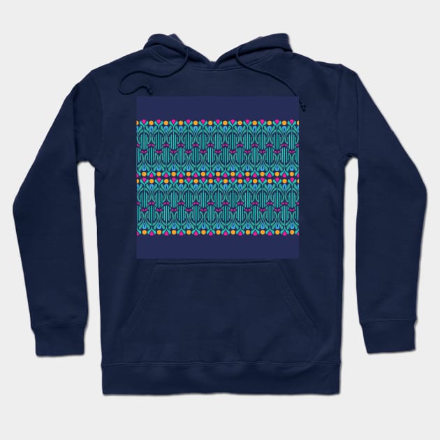 Art Nouveau Style Geometric Pattern Green Blue Hoodie by oknoki